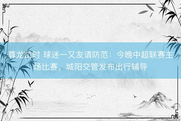 尊龙凯时 球迷一又友请防范：今晚中超联赛主场比赛，城阳交管发布出行辅导