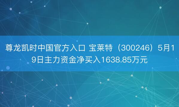 尊龙凯时中国官方入口 宝莱特（300246）5月19日主力资金净买入1638.85万元