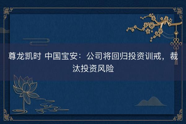 尊龙凯时 中国宝安：公司将回归投资训戒，裁汰投资风险